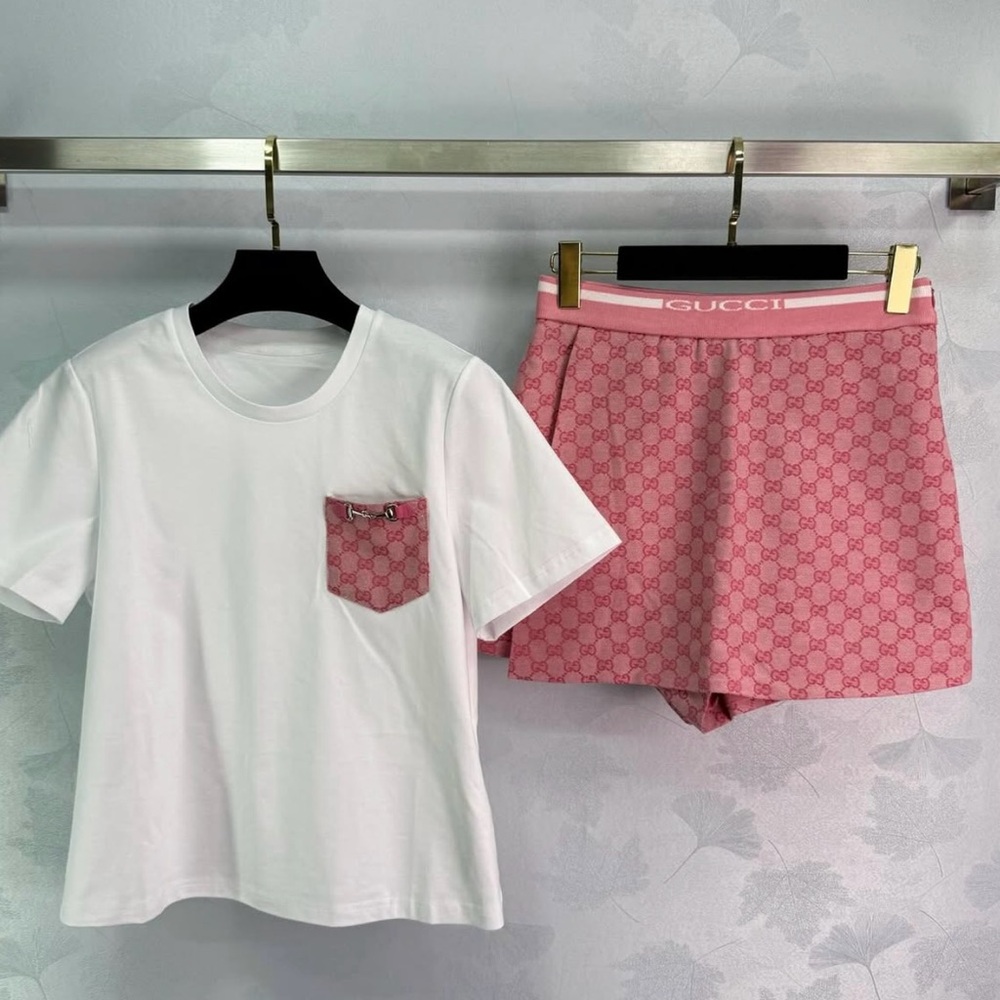 Gucci White Tee and Pink Monogram Shorts.I bought it but doesn’t fits me.